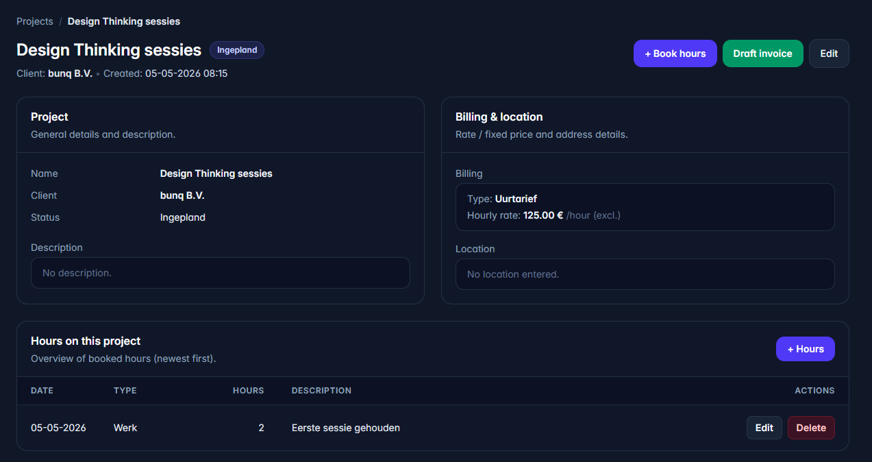 Managing projects in UurKlus